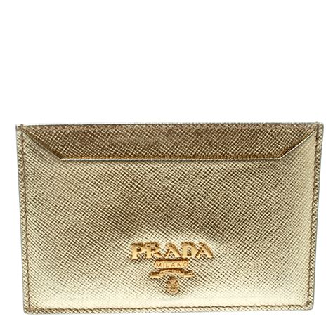 saffiano metallic gold business card holder